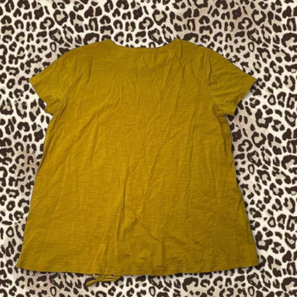Mustard Yellow Knit Tie Front Tee Shirt L - Picture 4 of 6